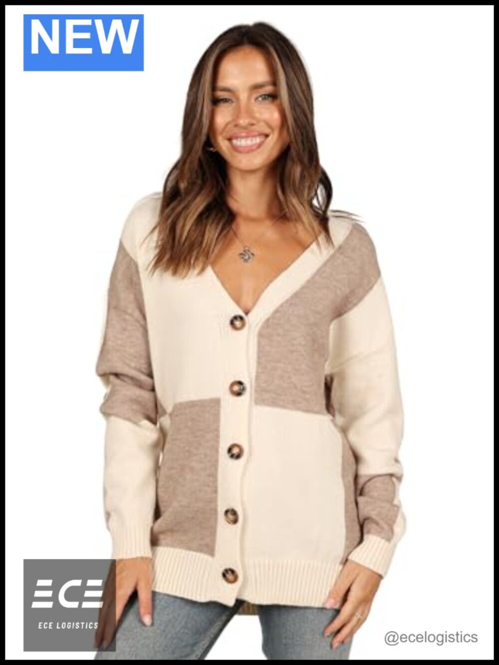 Petal & Pup Millie Large Check Cardigan Soft Knit V-Neck Button Front